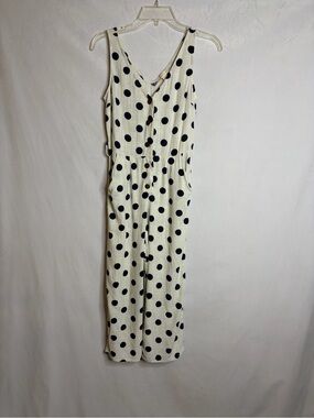 Women’s Small Jumpsuit  White Navy Polka Dot Monteau Los Angeles NO BELT